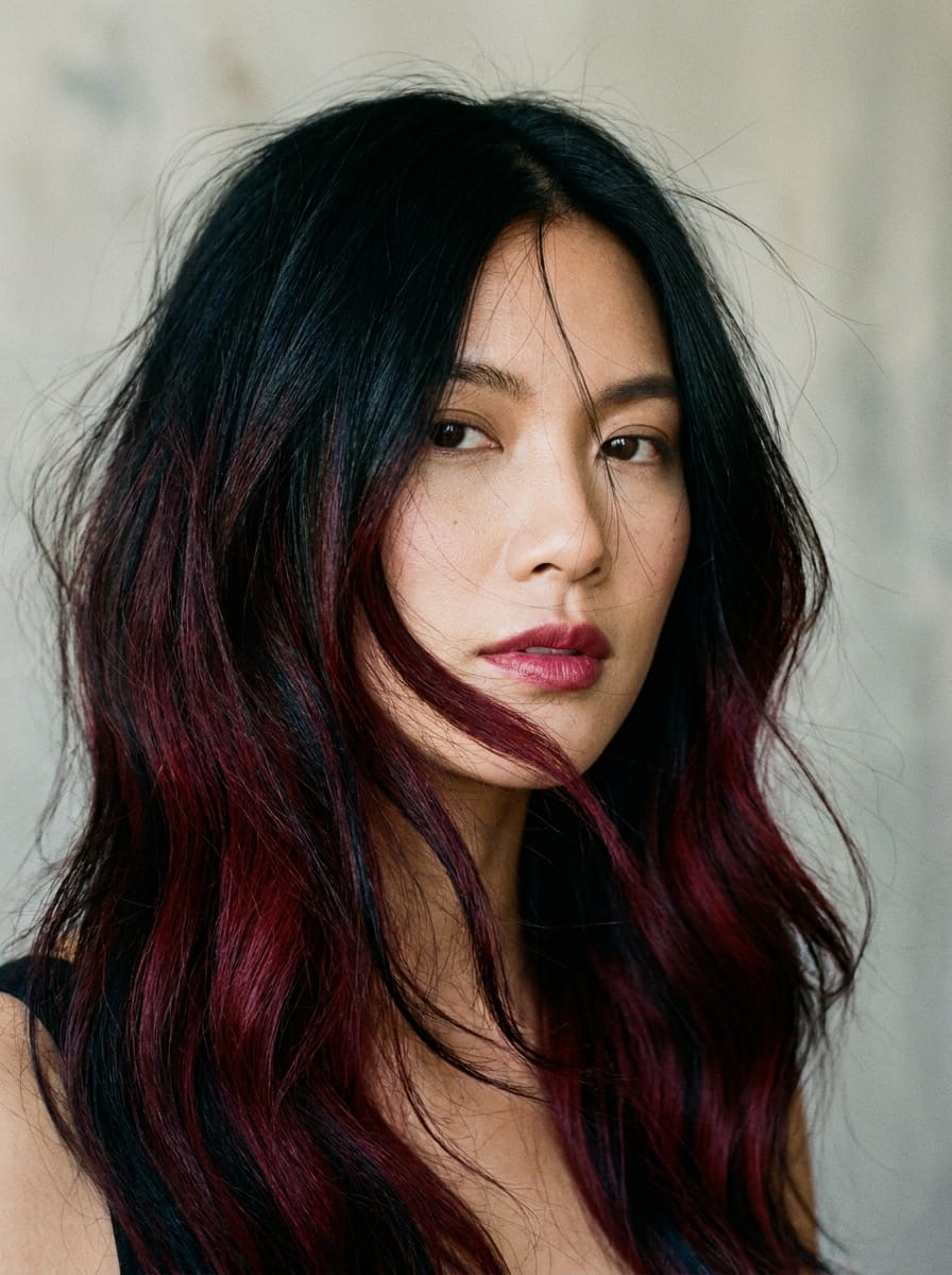 Schwarz mit Cherry Red Highlights - Zweifarbige Haarfarbe